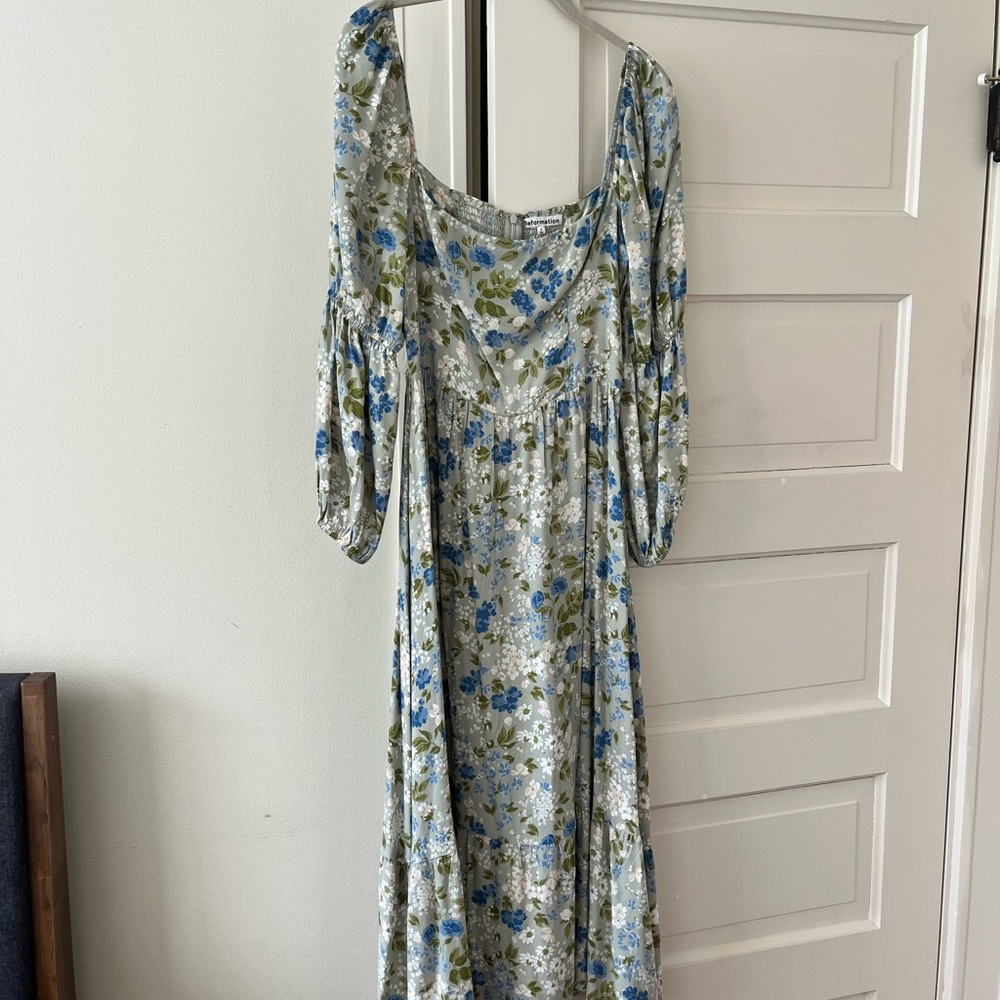 Reformation Long Sleeve Floral Dress in Blue and Green